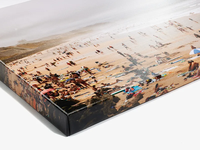 Glossy photo canvas Close up of a beach as a glossy canvas print on a stretcher frame.