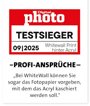 Testsieger Siegel des Magazins photo Digital für Foto hinter Acrylglas (Ausgabe 09/2025)