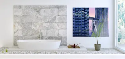 Wandbilder Modernes Badezimmer mit Wandbild im architektonischen Stil.