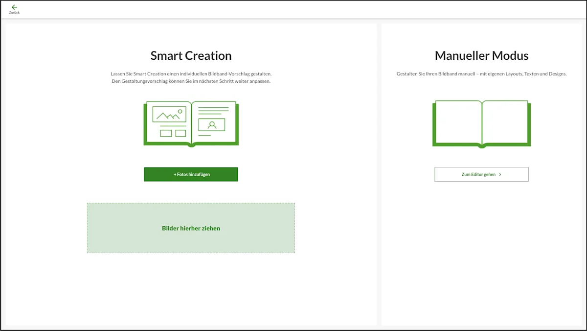 Online-Editor – Gestaltungswege Entscheidung zwischen Smart Creation oder manueller Gestaltung