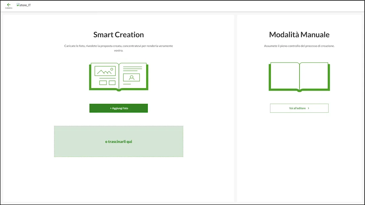 Editor online - Percorsi di progettazione Scelta tra Smart Creation o creazione manuale
