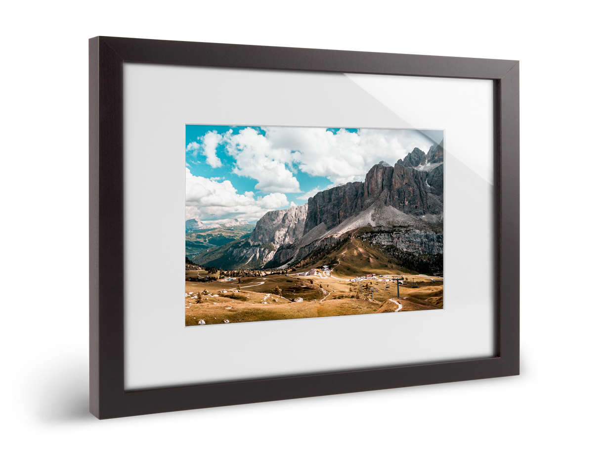 mountainscape as a photo print in a solid wood passe-partout frame.