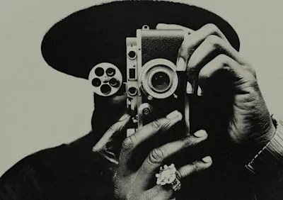 Conseils pour choisir et entretenir son objectif 1 Une personne portant un chapeau tient un appareil photo vintage devant son visage. La photo est en noir et blanc.