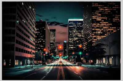 K9art nighttime cityscape urban streetlights skyscrapers buildi e0c1a1de-e766-41cf-949f-4730141f04b5 Acrylic ultraHD Metallic Print.
