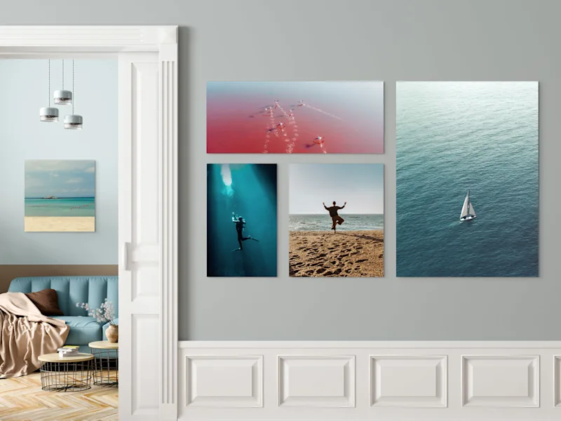 Direct Print on Forex Several different motifs on direct print on forex on a wall in a living room.