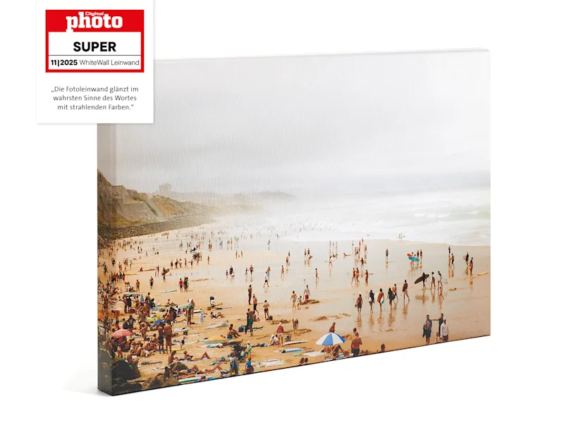 Foto-Leinwand glänzend mit Testsieger-Logo Strandlandschaft als Hochglanz-Leinwanddruck auf Keilrahmen.