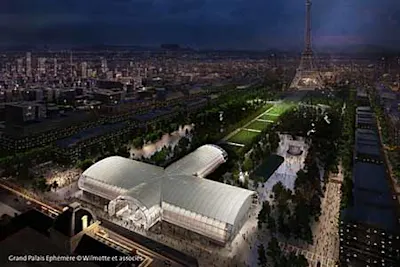 Wilmotte - Paris Photo Drone shot of the Grand Palais Ephémère.