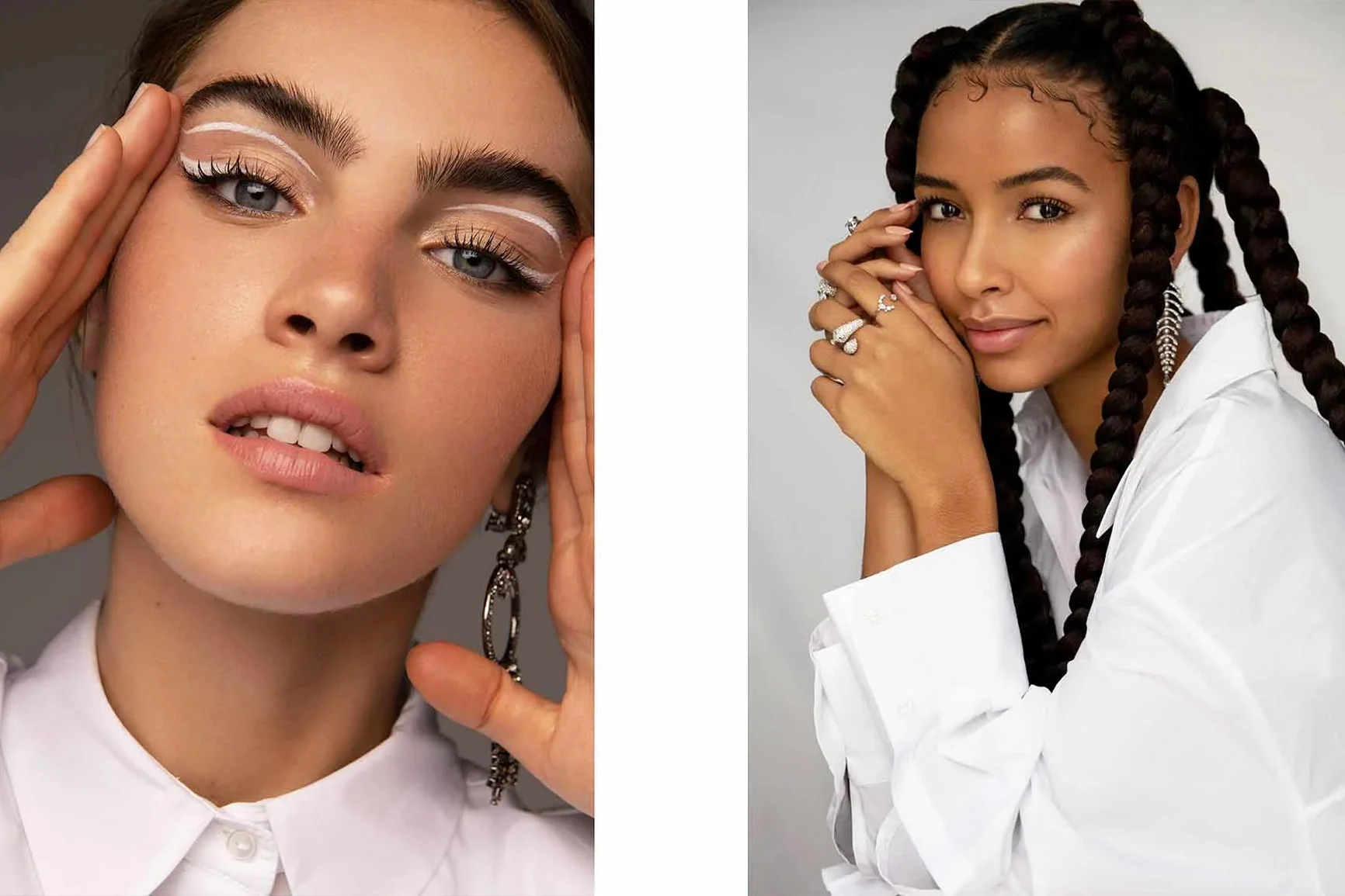 Two portrait photos side by side Two portrait photographs of women arranged side by side against a white background.