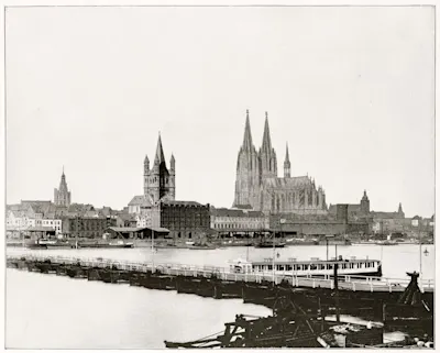 Histoire de la photographie 1 Image d'époque avec vue de Cologne face au Rhin et à la cathédrale