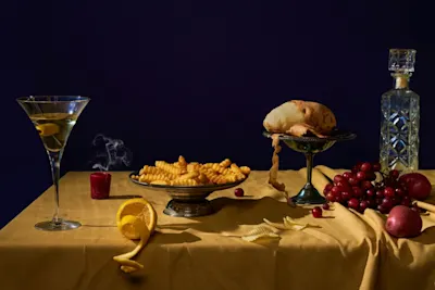 Liz Obert: American Bodegones Potato Still Life American Bodegones Potato by Liz Obert: Fast food such as fries and chips artfully arranged.