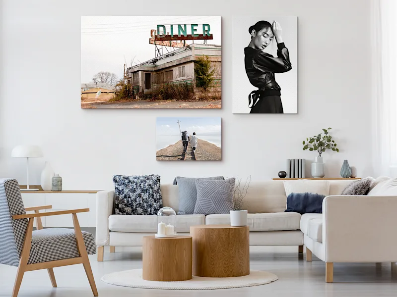 Matte Canvas On Stretcher Frame 4 Hanging of two matte canvas prints on stretcher frames on a wall.