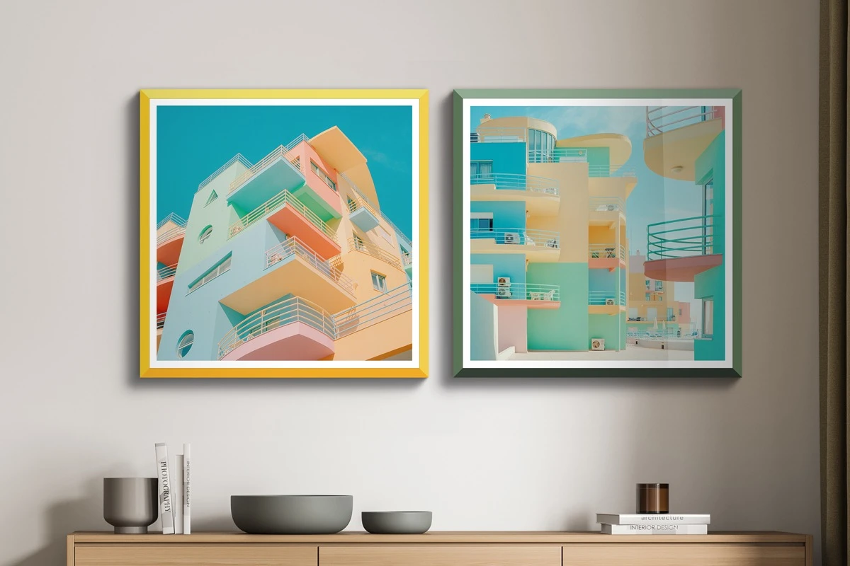 colorful architecture copyright Paul Hiller, with design edition frames.