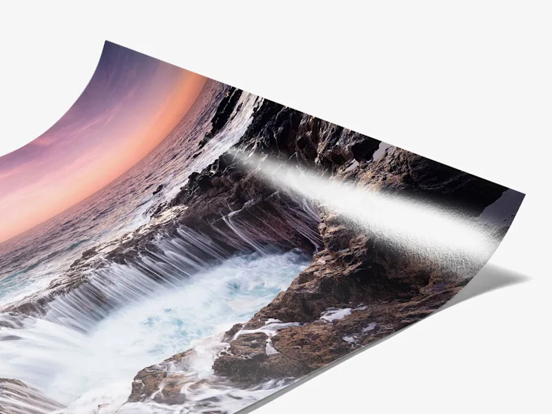Metallic Photo Print On Fuji Crystal Pearl Close-up of a Fuji Crystal Pearl Metallic photo print showing cliffs by the sea.
