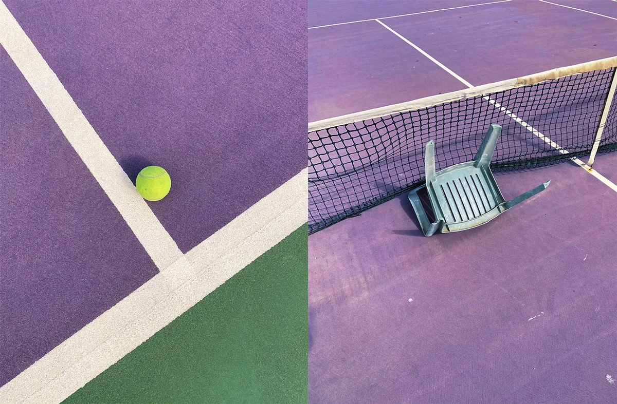 Colorful purple and green tennis field image shot with smartphone by Burak Boylu. 