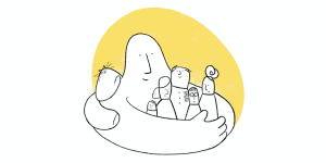 Blob holding family in warm embrace