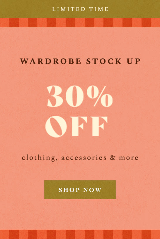 shop 30% off clothing, accessories, and more