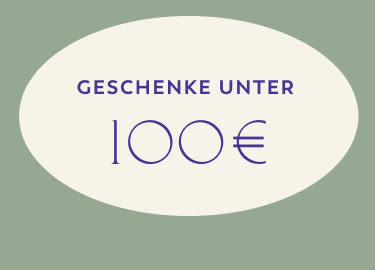 Goldfarbenes Quadrat mit weißem Text "GESCHENKE UNTER 100 €"