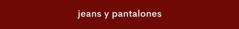 White text reading "jeans & trousers" centered on a dark red background