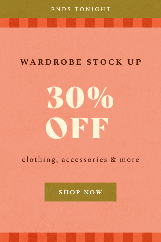 shop 30% off clothing, accessories, and more