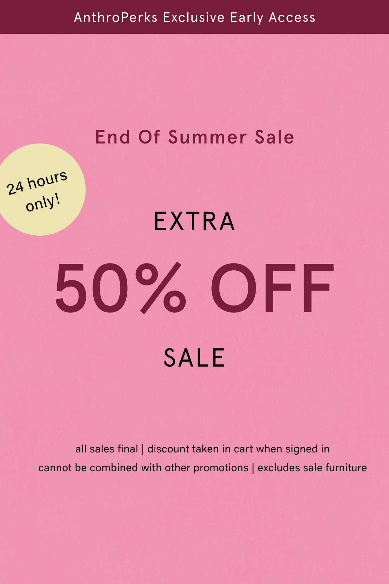 AnthroPerks Early Access: shop an extra 50% off sale items