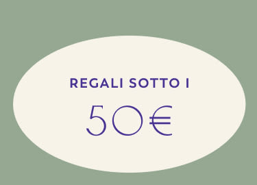 Sfondo rosso bordeaux con testo bianco "REGALI SOTTO I 50€" centrato