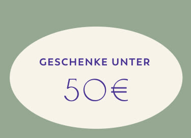 Roter Hintergrund mit weißem Text "GESCHENKE UNTER 50 €"