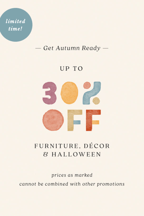get autumn ready: shop up to 30% off furniture, decor, and halloween