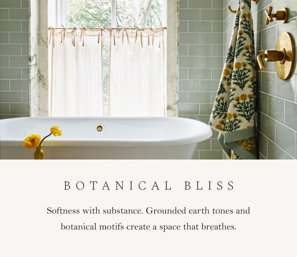 Botanical Bliss. Softness with substance. Grounded earth tones and botanical motifs create a space that breathes.