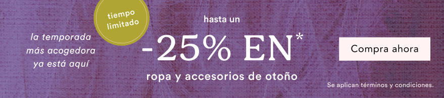 Purple textured banner advertising limited time sale with up to 25% OFF autumn clothing and accessories, shop now button