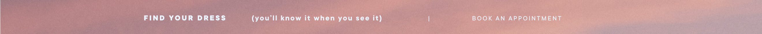 Pink banner with white text reading "FIND YOUR DRESS (you'll know it when you see it)" and "BOOK AN APPOINTMENT"