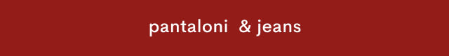 White text reading "jeans & trousers" centered on a dark red background