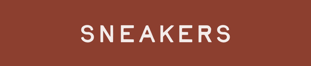 White text reading SNEAKERS centered on a rust-colored background banner