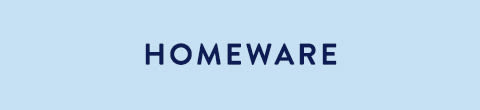 The word HOMEWARE in dark blue capital letters centered on a light blue background