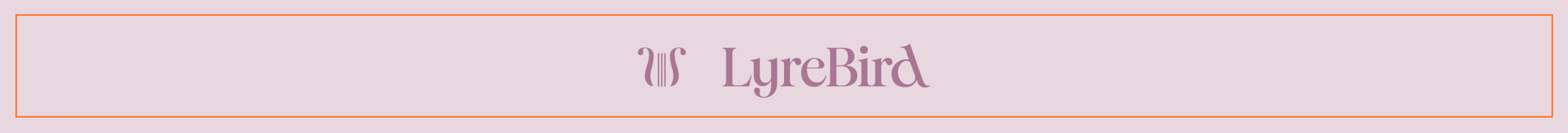 LyreBird logo with lyre icon in mauve text on light pink background