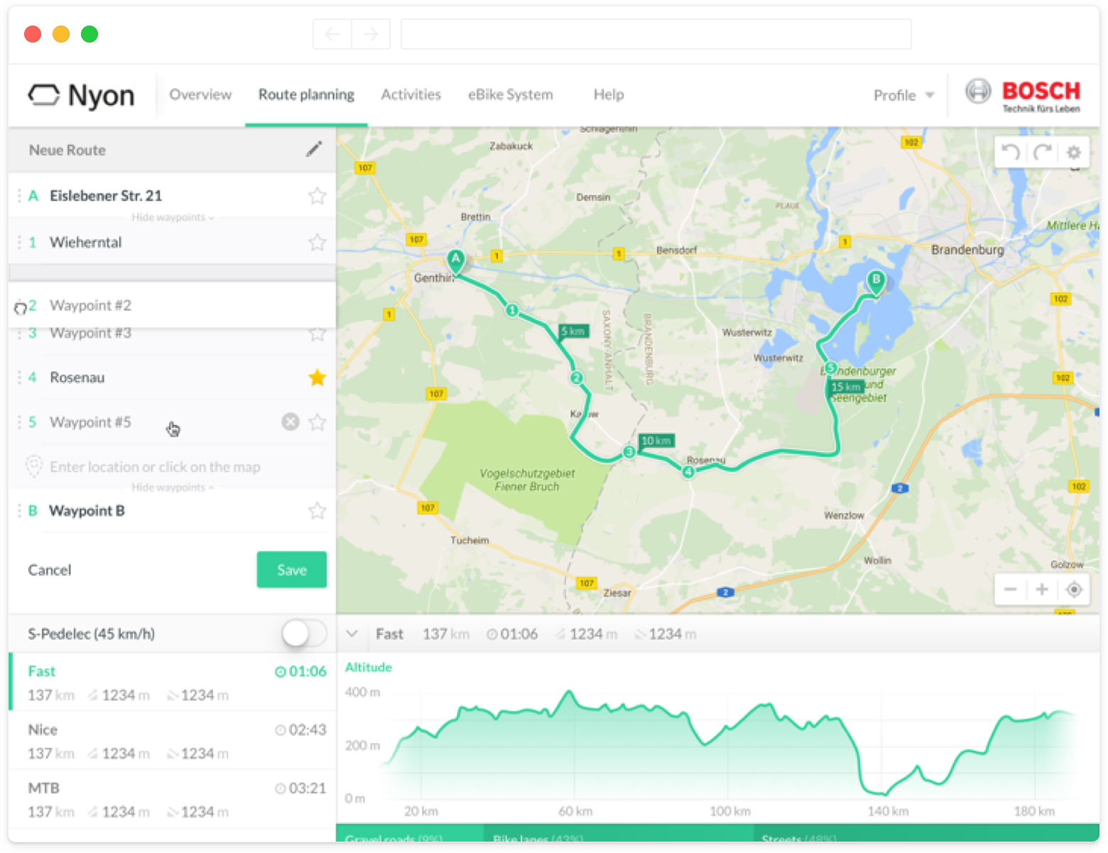 Bosch web app — route editor