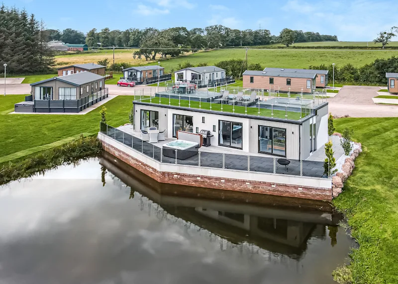 Hot tub lodge at Westlands Country Park (WECP) in Annan, Southwest Scotland, UK
