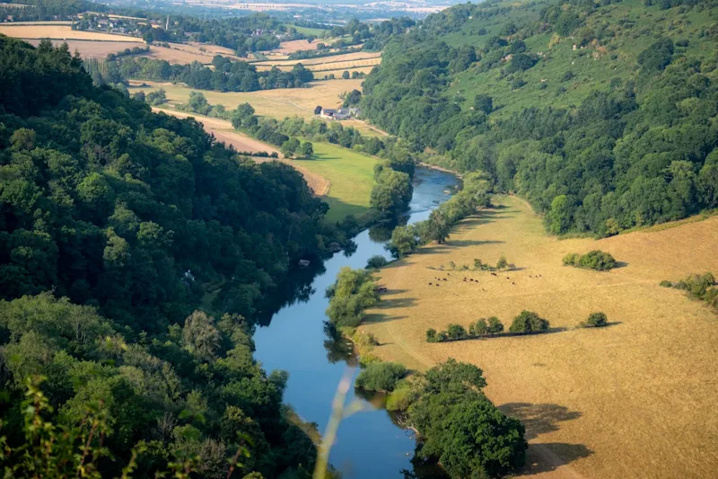 View from Symonds Yat Rock, a famous view point overlooking the Wye Valley in the Forest of Dean, Gloucestershire, England, UK