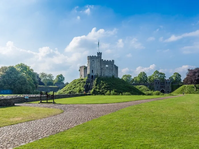 view of Cardiff castle in summer, Wales