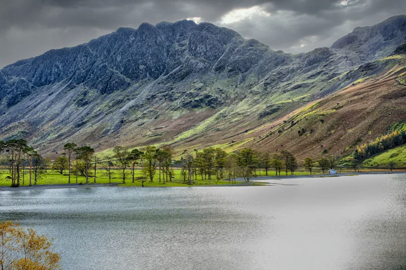 Buttermere lake in winter in the Lake District National Park, Cumbria, England, UK