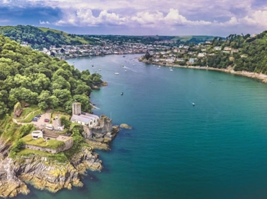 Dartmouth Castle, Devon, England, aerial, Drone shot