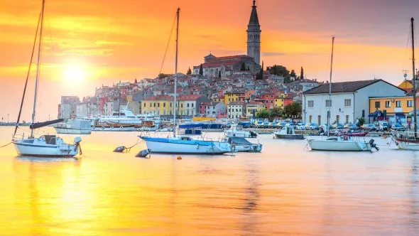 Beautiful sunset with Rovinj harbor,Istria