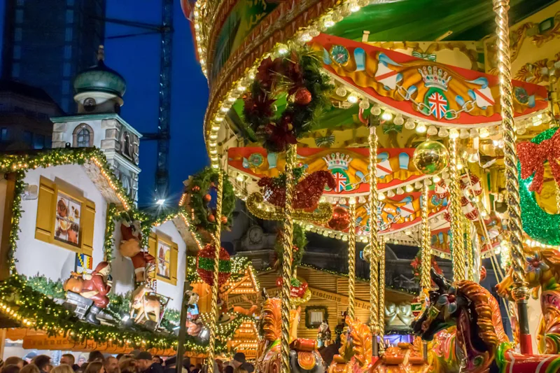 Vintage carousel at Birmingham Frankfurt Christmas Market, Birmingham, UK