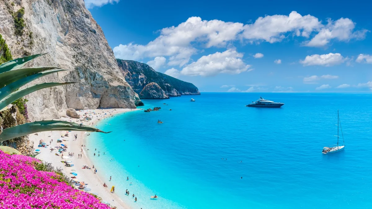 Landscape with Porto Katsiki beach on the Ionian sea, Lefkada island, Greece
