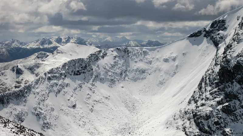 The Carn Mor Dearg Arête on Ben Nevis in winter, Scotland, UK