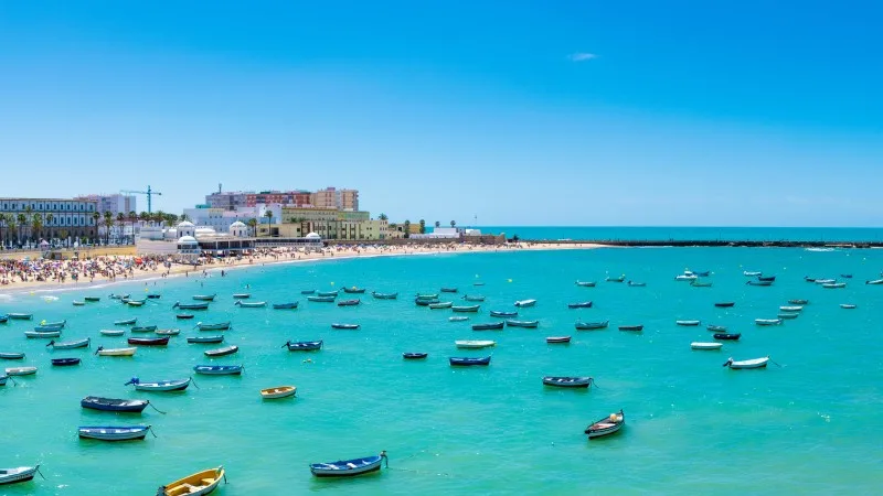 Boats docked in the Spanish bay of Cadiz