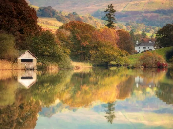 Rydal Water Boathouse with Orton Effect in England's Lake District, near Ambleside