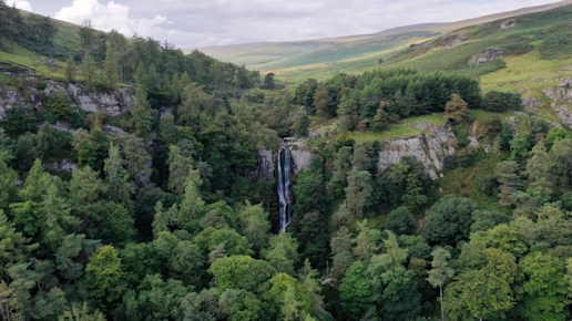 View of Pistyll Rhaeadr amidst the Berwyn Mountains in Powys, Mid Wales, UK
