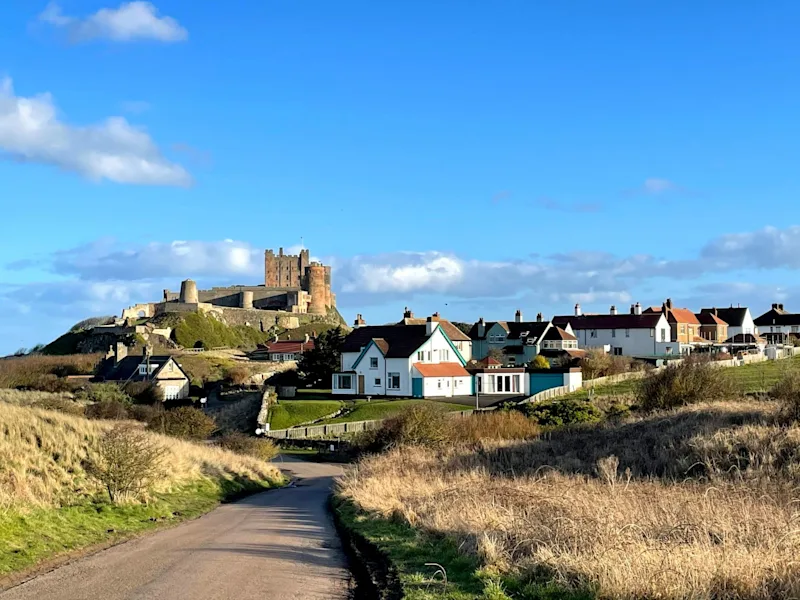 View towards Bamburgh Castle in Northumberland, UK