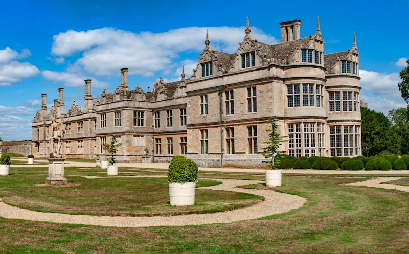 Kirby Hall near the village of Gretton in Northamptonshire, England, UK
