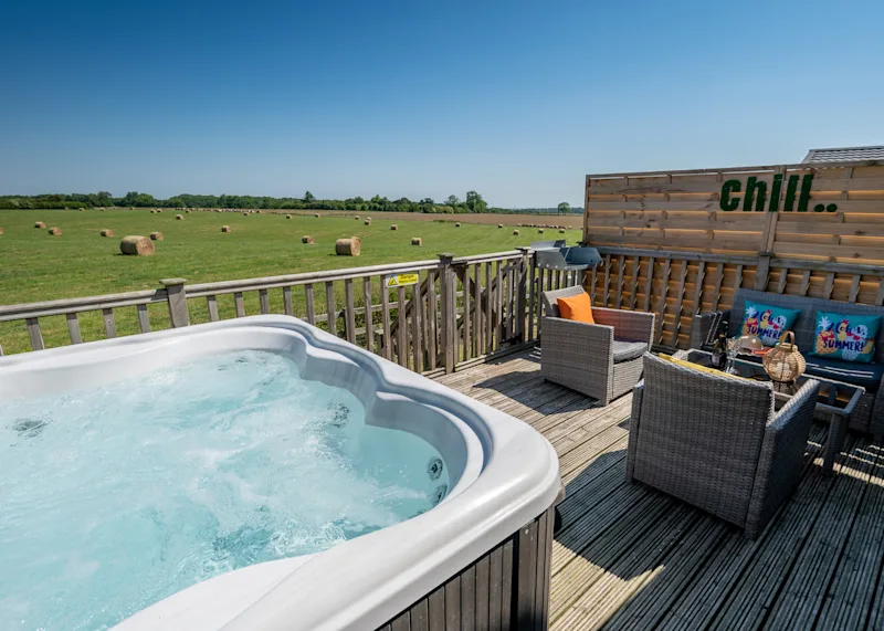 View from a hot tub lodge at Raywell Hall Country Lodges (RAYW) in Yorkshire, England, UK